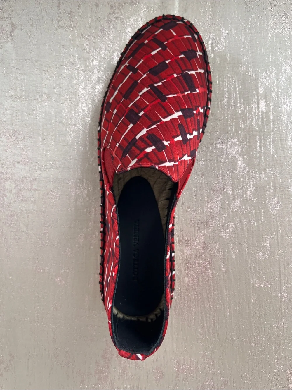 Bottega Veneta Red Grid-Patterned Slip-On Espadrilles